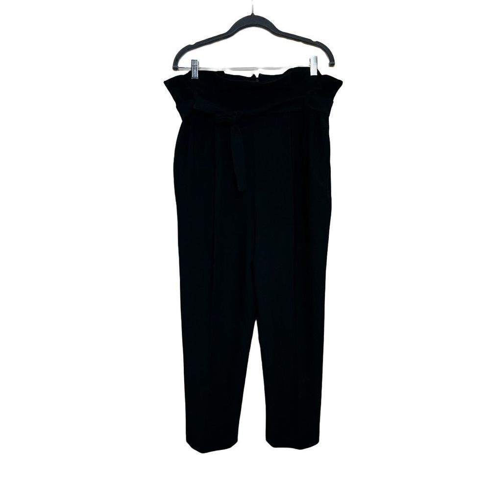 Josie Natori black core crepe paper bag waist pants size 12